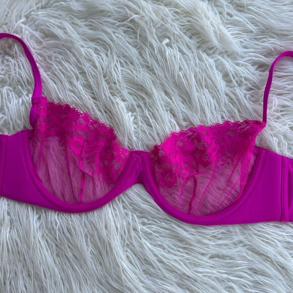 Skims Femme Lace Unlined Scoop Bra Fuchsia Size 40DD - Picture 7 of 8